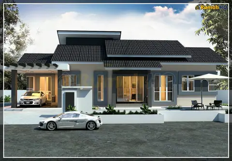 Pandangan 3D 1 daripada 5, rumah RHQ-A4-01 — Banglo 1 Tingkat · 4 Bilik · 3 Bilik Air