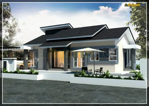Pandangan 3D 3 daripada 5, rumah RHQ-A4-01 — Banglo 1 Tingkat · 4 Bilik · 3 Bilik Air