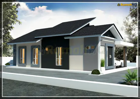 Pandangan 3D 4 daripada 5, rumah RHQ-A4-01 — Banglo 1 Tingkat · 4 Bilik · 3 Bilik Air