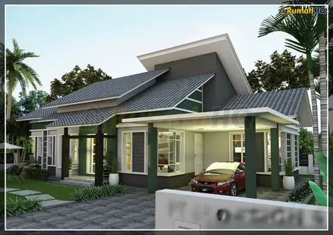 Pandangan 3D 1 daripada 5, rumah RHQ-A4-02 — Banglo 1 Tingkat · 4 Bilik · 3 Bilik Air
