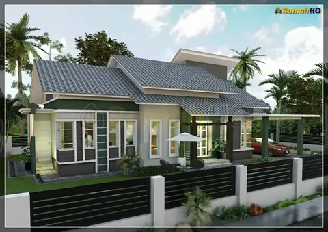 Pandangan 3D 3 daripada 5, rumah RHQ-A4-02 — Banglo 1 Tingkat · 4 Bilik · 3 Bilik Air