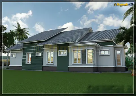 Pandangan 3D 4 daripada 5, rumah RHQ-A4-02 — Banglo 1 Tingkat · 4 Bilik · 3 Bilik Air