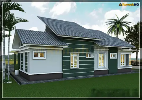 Pandangan 3D 5 daripada 5, rumah RHQ-A4-02 — Banglo 1 Tingkat · 4 Bilik · 3 Bilik Air