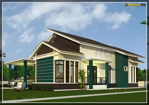 Pandangan 3D 2 daripada 5, rumah RHQ-A4-03 — Banglo 1 Tingkat · 4 Bilik · 3 Bilik Air