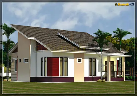 Pandangan 3D 4 daripada 5, rumah RHQ-A4-04 — Banglo 1 Tingkat · 4 Bilik · 3 Bilik Air