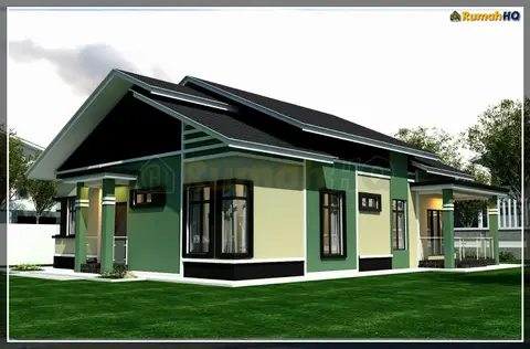 Pandangan 3D 2 daripada 5, rumah RHQ-A4-05 — Banglo 1 Tingkat · 4 Bilik · 3 Bilik Air