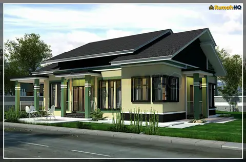 Pandangan 3D 3 daripada 5, rumah RHQ-A4-05 — Banglo 1 Tingkat · 4 Bilik · 3 Bilik Air