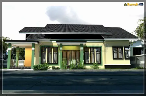 Pandangan 3D 4 daripada 5, rumah RHQ-A4-05 — Banglo 1 Tingkat · 4 Bilik · 3 Bilik Air