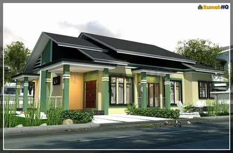 Pandangan 3D 5 daripada 5, rumah RHQ-A4-05 — Banglo 1 Tingkat · 4 Bilik · 3 Bilik Air
