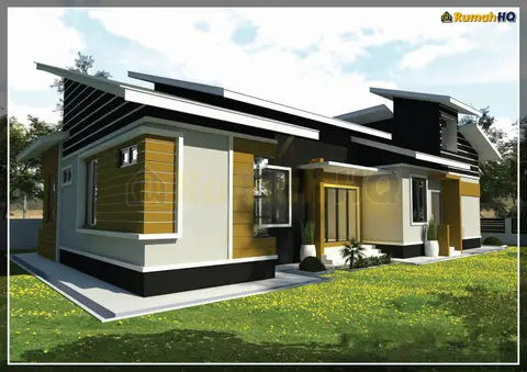 Pandangan 3D 4 daripada 5, rumah RHQ-A4-08 — Banglo 1 Tingkat · 5 Bilik · 4 Bilik Air