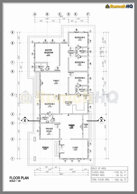 Lukisan teknikal rumah RHQ-A4-09, helaian 2 daripada 9