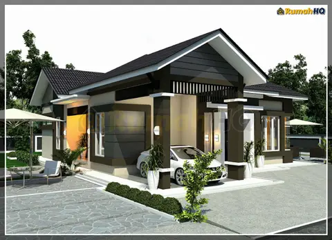 Pandangan 3D 2 daripada 5, rumah RHQ-A4-10 — Banglo 1 Tingkat · 4 Bilik · 3 Bilik Air