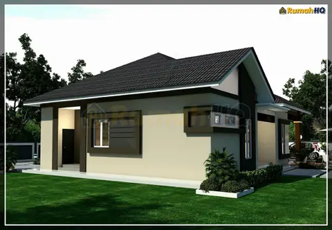 Pandangan 3D 4 daripada 5, rumah RHQ-A4-10 — Banglo 1 Tingkat · 4 Bilik · 3 Bilik Air