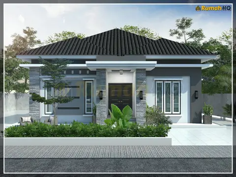 Pandangan 3D 2 daripada 5, rumah RHQ-A5-03 — Banglo 1 Tingkat · 4 Bilik · 3 Bilik Air
