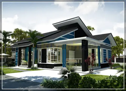 Pandangan 3D 2 daripada 6, rumah RHQ-A5-04 — Banglo 1 Tingkat · 4 Bilik · 4 Bilik Air