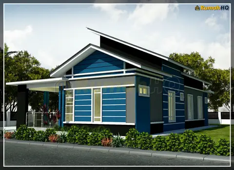 Pandangan 3D 3 daripada 6, rumah RHQ-A5-04 — Banglo 1 Tingkat · 4 Bilik · 4 Bilik Air