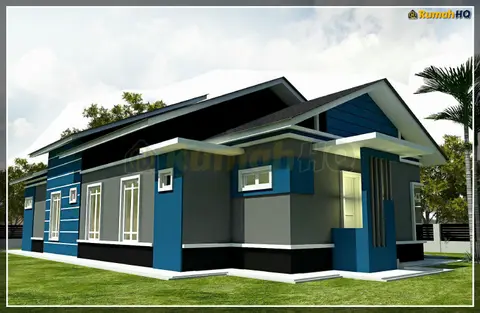 Pandangan 3D 4 daripada 6, rumah RHQ-A5-04 — Banglo 1 Tingkat · 4 Bilik · 4 Bilik Air