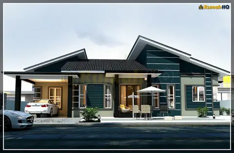 Pandangan 3D 3 daripada 5, rumah RHQ-A5-05 — Banglo 1 Tingkat · 4 Bilik · 3 Bilik Air