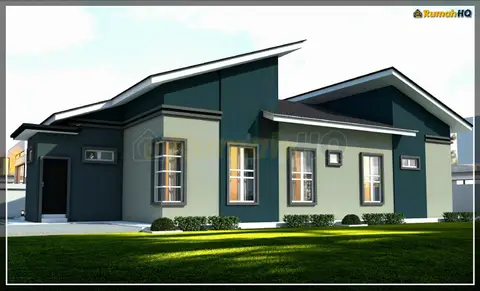 Pandangan 3D 4 daripada 5, rumah RHQ-A5-05 — Banglo 1 Tingkat · 4 Bilik · 3 Bilik Air