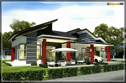 Pandangan 3D 2 daripada 5, rumah RHQ-A5-07 — Banglo 1 Tingkat · 4 Bilik · 3 Bilik Air