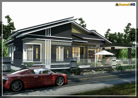 Pandangan 3D 3 daripada 5, rumah RHQ-A5-09 — Banglo 1 Tingkat · 4 Bilik · 4 Bilik Air