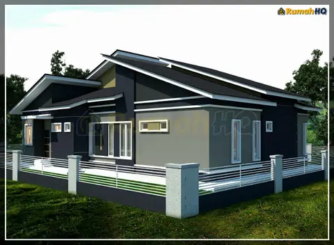 Pandangan 3D 4 daripada 5, rumah RHQ-A5-09 — Banglo 1 Tingkat · 4 Bilik · 4 Bilik Air