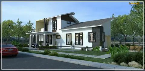 Pandangan 3D 3 daripada 4, rumah RHQ-D1-01 — Banglo 2 Tingkat · 4 Bilik · 3 Bilik Air