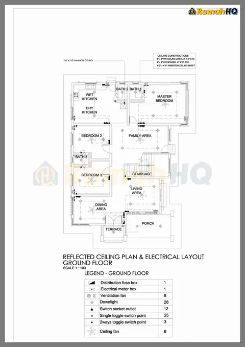 Lukisan teknikal rumah RHQ-D1-03, helaian 3 daripada 12