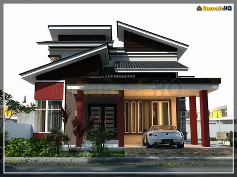Pandangan 3D 2 daripada 5, rumah RHQ-D1-03 — Banglo 2 Tingkat · 5 Bilik · 4 Bilik Air