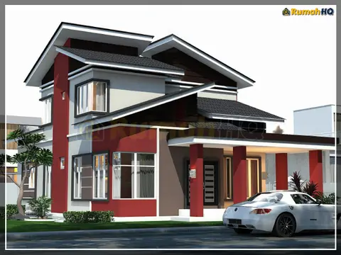 Pandangan 3D 3 daripada 5, rumah RHQ-D1-03 — Banglo 2 Tingkat · 5 Bilik · 4 Bilik Air