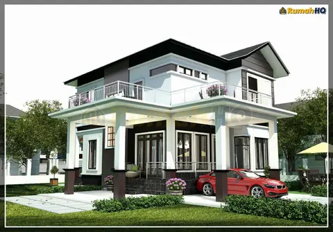 Pandangan 3D 2 daripada 5, rumah RHQ-D1-06 — Banglo 2 Tingkat · 5 Bilik · 5 Bilik Air