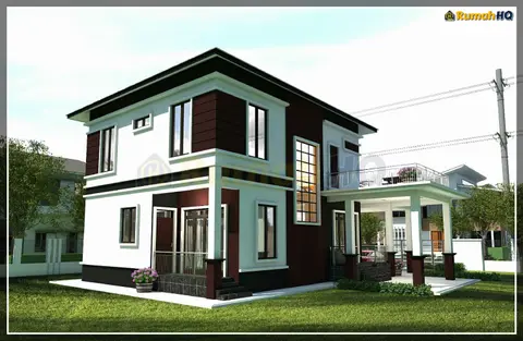 Pandangan 3D 5 daripada 5, rumah RHQ-D1-06 — Banglo 2 Tingkat · 5 Bilik · 5 Bilik Air