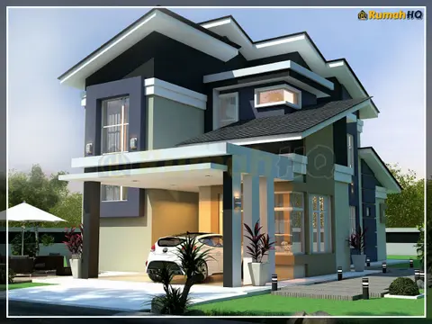 Pandangan 3D 2 daripada 5, rumah RHQ-D1-07 — Banglo 2 Tingkat · 5 Bilik · 5 Bilik Air