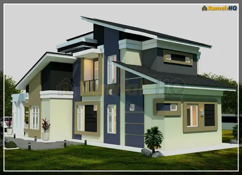Pandangan 3D 4 daripada 5, rumah RHQ-D1-07 — Banglo 2 Tingkat · 5 Bilik · 5 Bilik Air