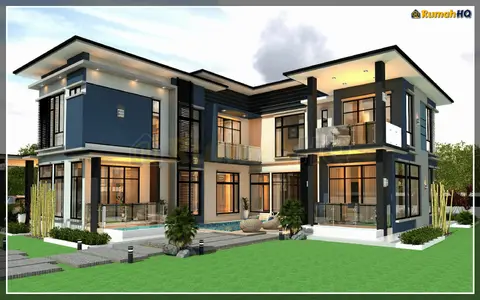 Pandangan 3D 4 daripada 5, rumah RHQ-D1-11 — Banglo 2 Tingkat · 6 Bilik · 5 Bilik Air