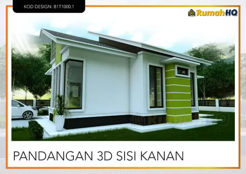 Pandangan 3D 3 daripada 5, rumah RHQ-E1-01 — Banglo 1 Tingkat · 3 Bilik · 3 Bilik Air