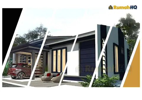 Pandangan 3D 1 daripada 5, rumah RHQ-E1-02 — Banglo 1 Tingkat · 3 Bilik · 2 Bilik Air
