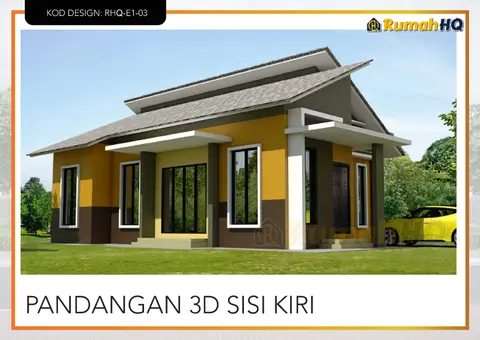 Pandangan 3D 3 daripada 5, rumah RHQ-E1-03 — Banglo 1 Tingkat · 3 Bilik · 2 Bilik Air