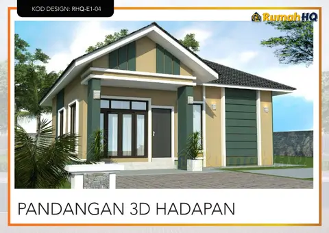 Pandangan 3D 2 daripada 5, rumah RHQ-E1-04 — Banglo 1 Tingkat · 3 Bilik · 2 Bilik Air