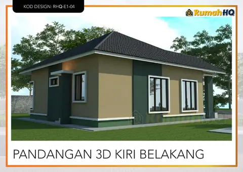 Pandangan 3D 5 daripada 5, rumah RHQ-E1-04 — Banglo 1 Tingkat · 3 Bilik · 2 Bilik Air