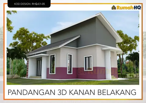 Pandangan 3D 4 daripada 5, rumah RHQ-E1-05 — Banglo 1 Tingkat · 3 Bilik · 2 Bilik Air