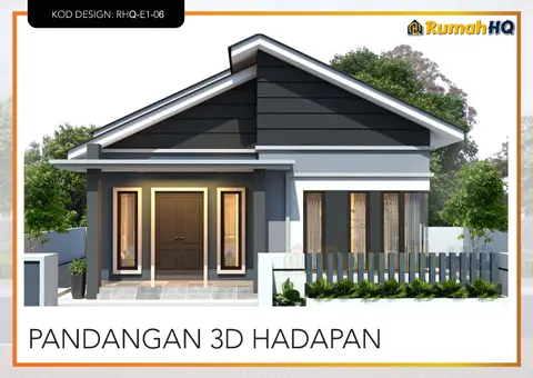 Pandangan 3D 2 daripada 5, rumah RHQ-E1-06 — Banglo 1 Tingkat · 3 Bilik · 2 Bilik Air