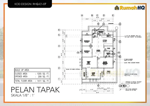 Lukisan teknikal rumah RHQ-E1-07, helaian 1 daripada 13