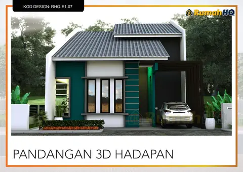 Pandangan 3D 2 daripada 5, rumah RHQ-E1-07 — Banglo 1 Tingkat · 3 Bilik · 2 Bilik Air