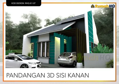 Pandangan 3D 3 daripada 5, rumah RHQ-E1-07 — Banglo 1 Tingkat · 3 Bilik · 2 Bilik Air
