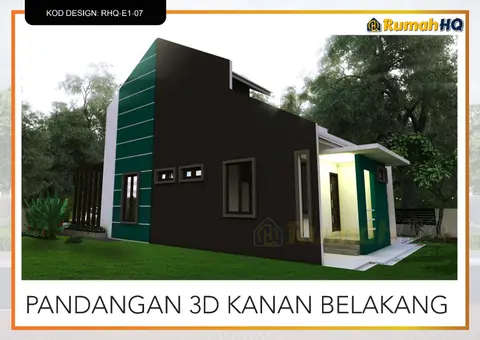 Pandangan 3D 4 daripada 5, rumah RHQ-E1-07 — Banglo 1 Tingkat · 3 Bilik · 2 Bilik Air