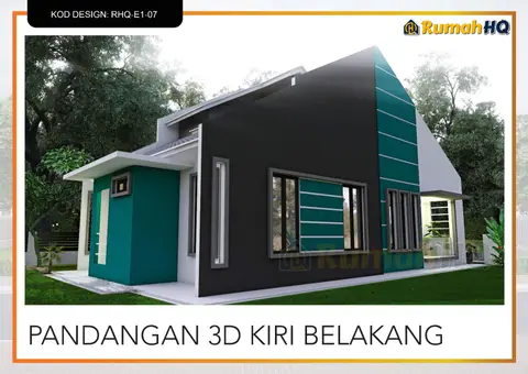 Pandangan 3D 5 daripada 5, rumah RHQ-E1-07 — Banglo 1 Tingkat · 3 Bilik · 2 Bilik Air