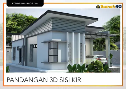 Pandangan 3D 3 daripada 5, rumah RHQ-E1-08 — Banglo 1 Tingkat · 4 Bilik · 2 Bilik Air