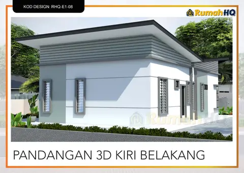 Pandangan 3D 5 daripada 5, rumah RHQ-E1-08 — Banglo 1 Tingkat · 4 Bilik · 2 Bilik Air