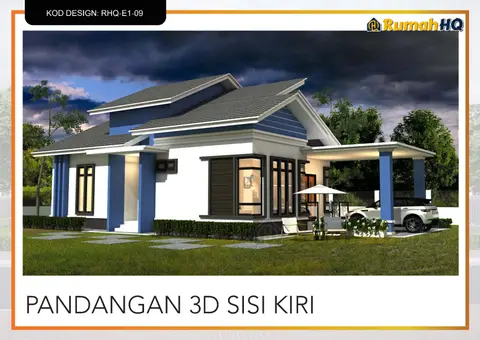 Pandangan 3D 3 daripada 5, rumah RHQ-E1-09 — Banglo 1 Tingkat · 4 Bilik · 3 Bilik Air